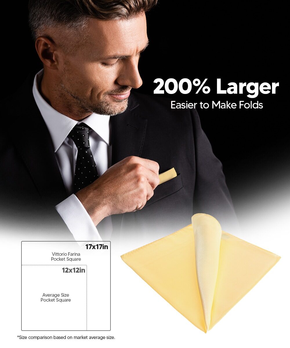Vittorio Farina Men's Silky Satin Square Pocket Square - Suits You Sir - Maize - 17x17