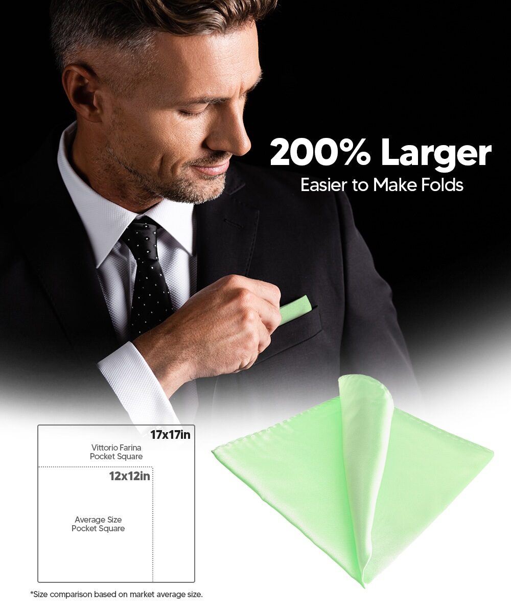 Vittorio Farina Men's Silky Satin Square Pocket Square - Suits You Sir - Mint Green - 17x17
