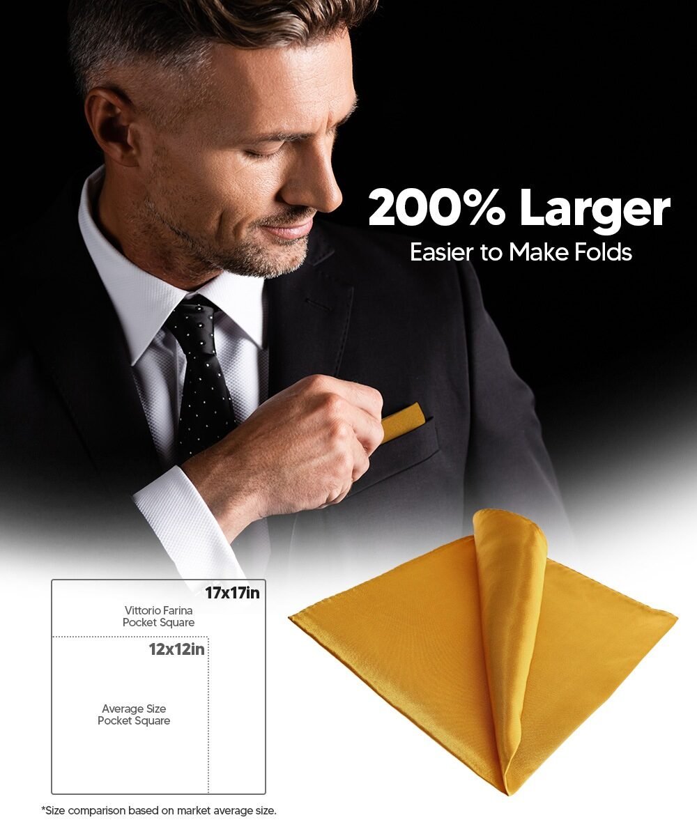 Vittorio Farina Men's Silky Satin Square Pocket Square - Suits You Sir - Mustard Yellow - 17x17