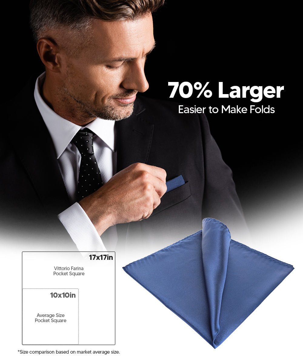 Vittorio Farina Men's Silky Satin Square Pocket Square - Suits You Sir - Navy Blue - 17x17