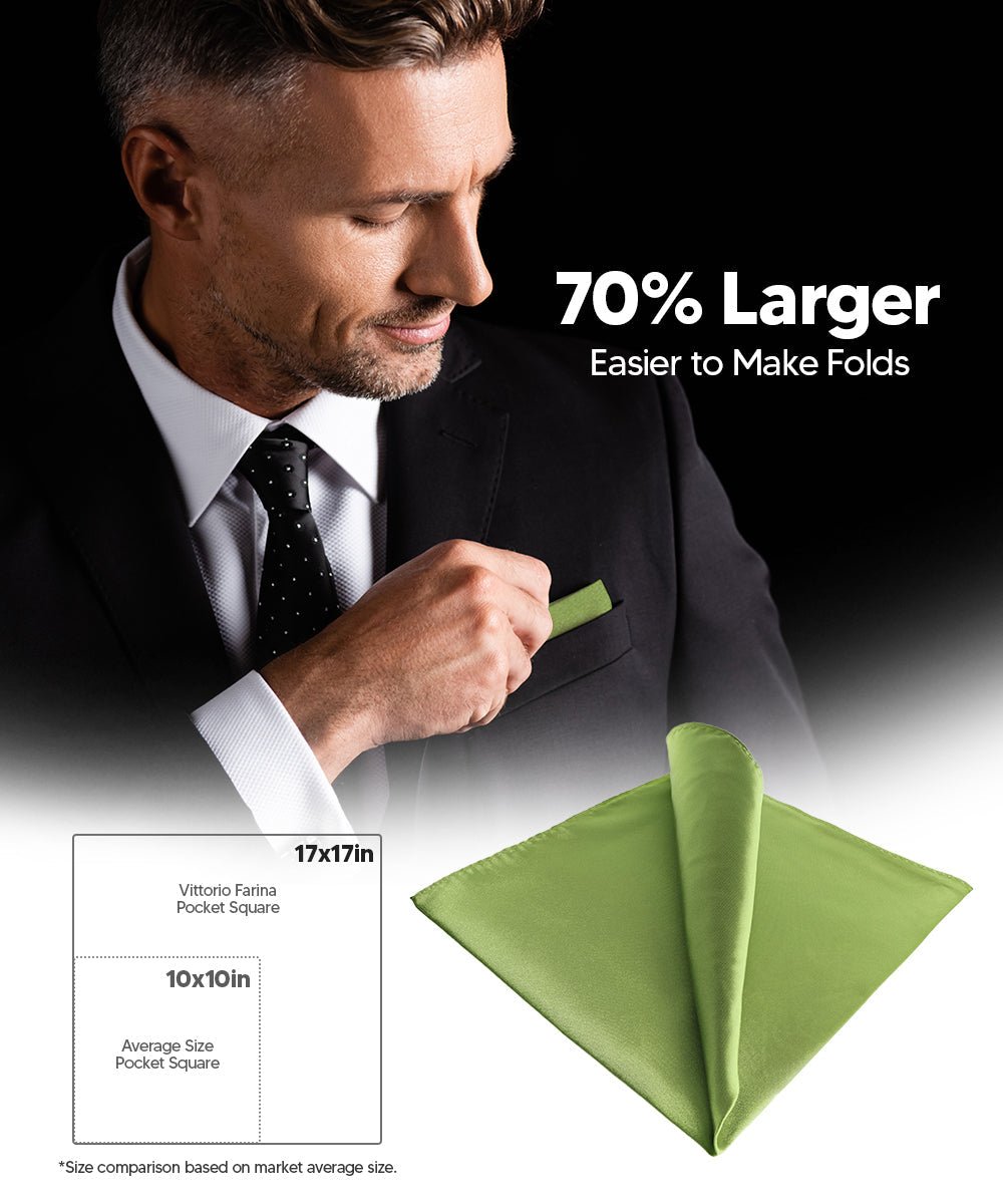 Vittorio Farina Men's Silky Satin Square Pocket Square - Suits You Sir - Olive Green - 17x17
