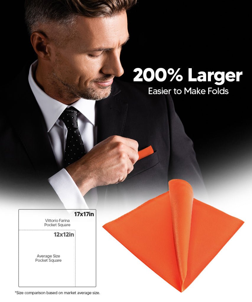 Vittorio Farina Men's Silky Satin Square Pocket Square - Suits You Sir - Orange - 17x17