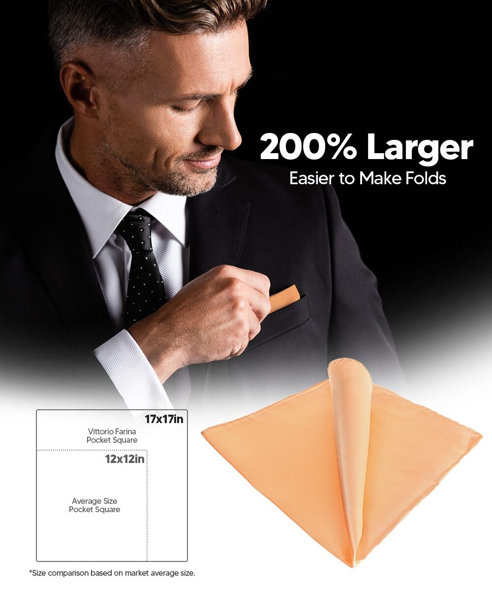 Vittorio Farina Men's Silky Satin Square Pocket Square - Suits You Sir - Peach - 17x17