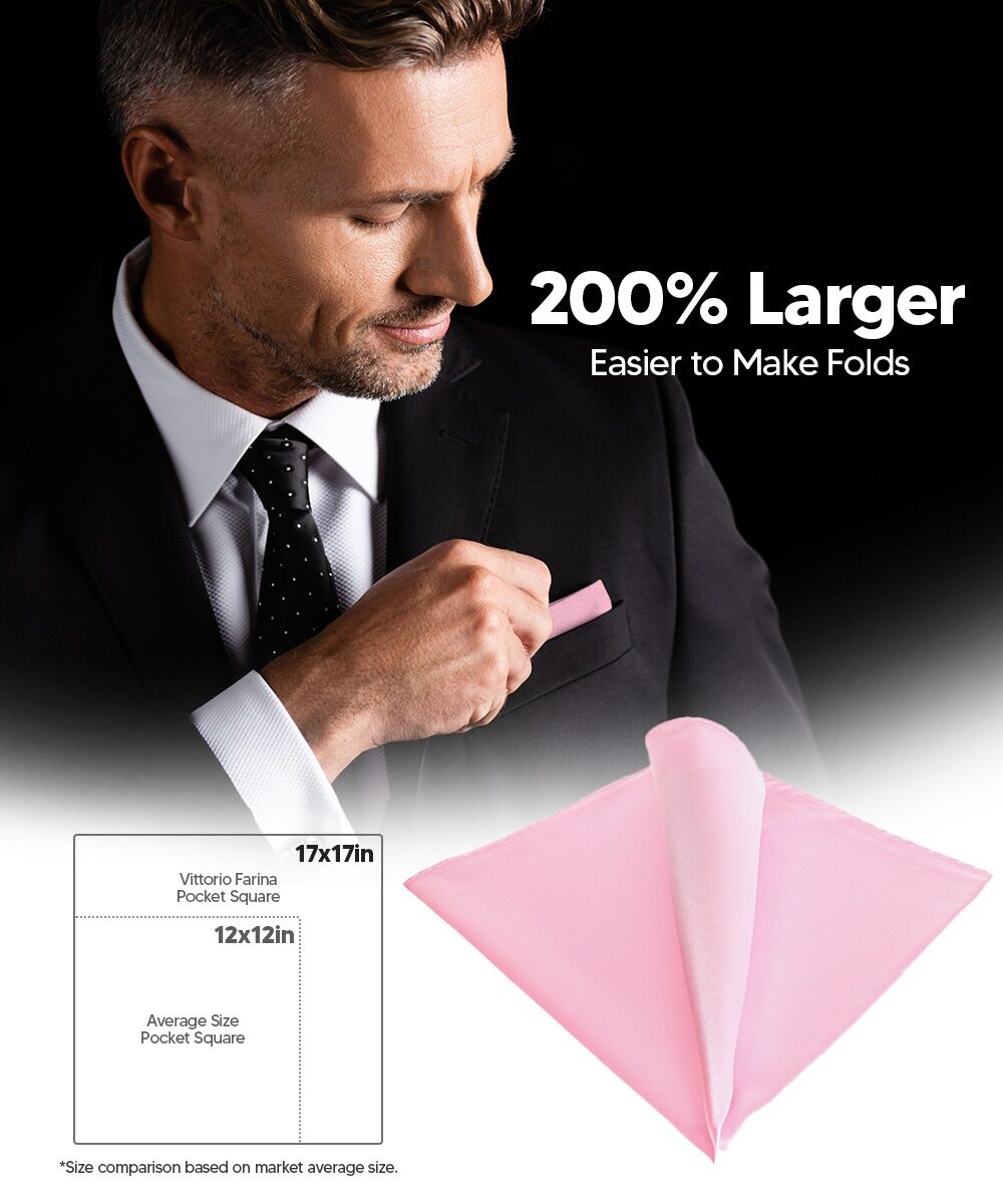 Vittorio Farina Men's Silky Satin Square Pocket Square - Suits You Sir - Pink - 17x17