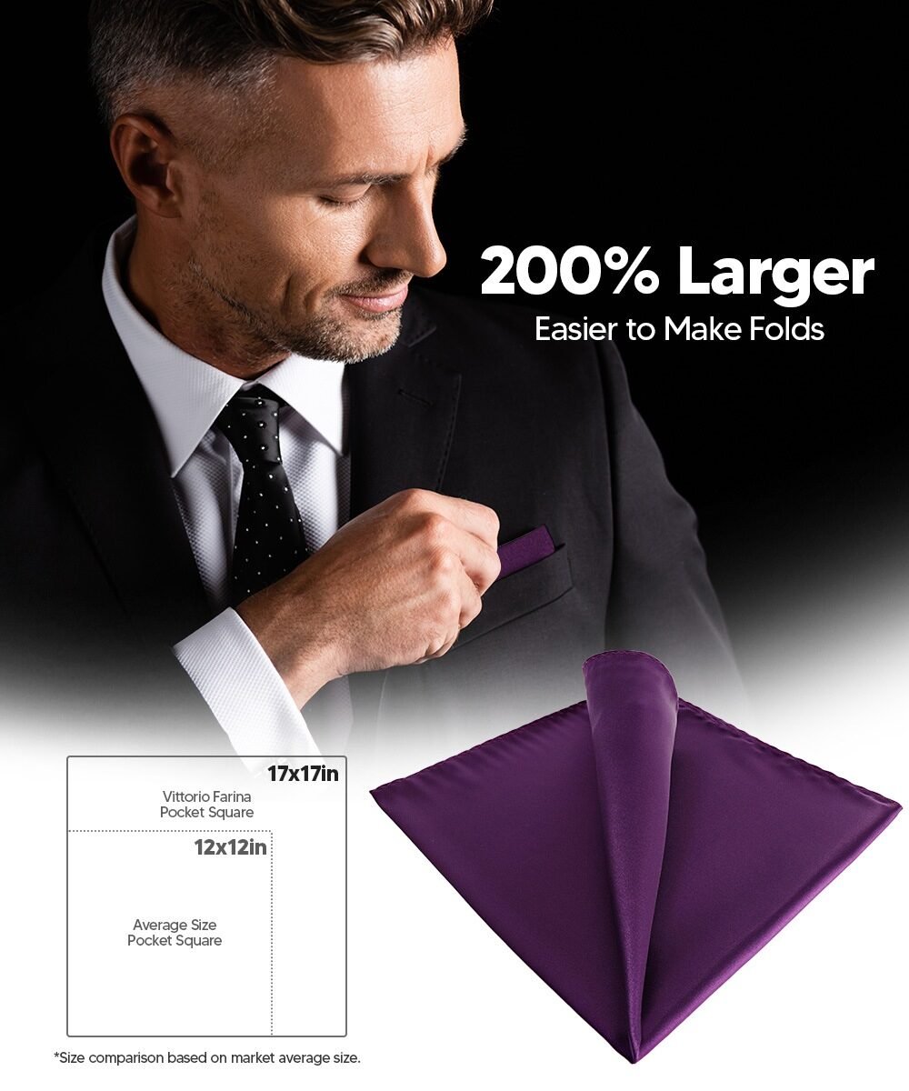 Vittorio Farina Men's Silky Satin Square Pocket Square - Suits You Sir - Plum - 17x17