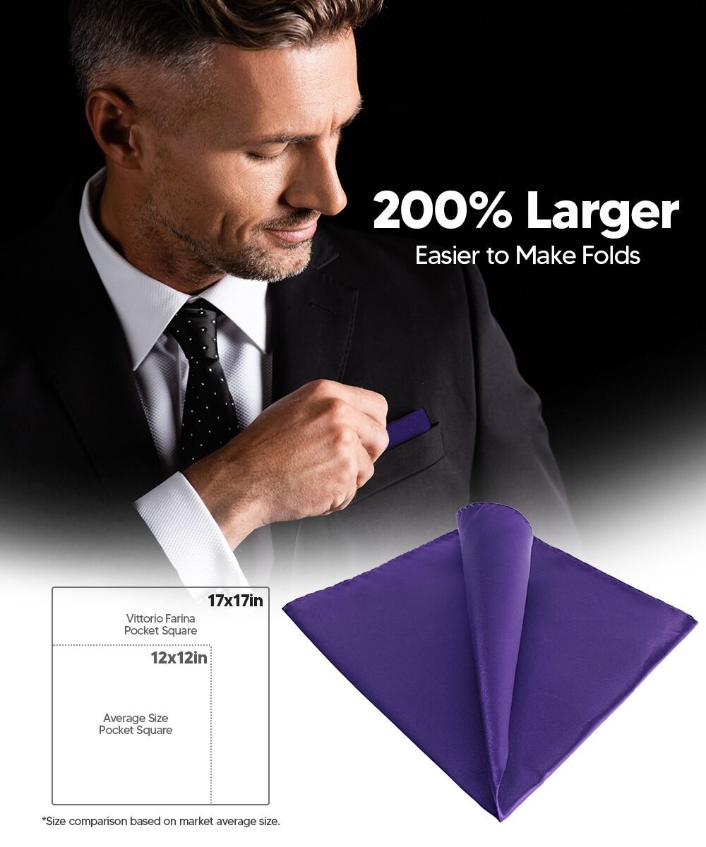 Vittorio Farina Men's Silky Satin Square Pocket Square - Suits You Sir - Purple - 17x17