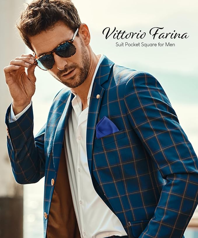 Vittorio Farina Men's Silky Satin Square Pocket Square - Suits You Sir - Royal Blue - 17x17