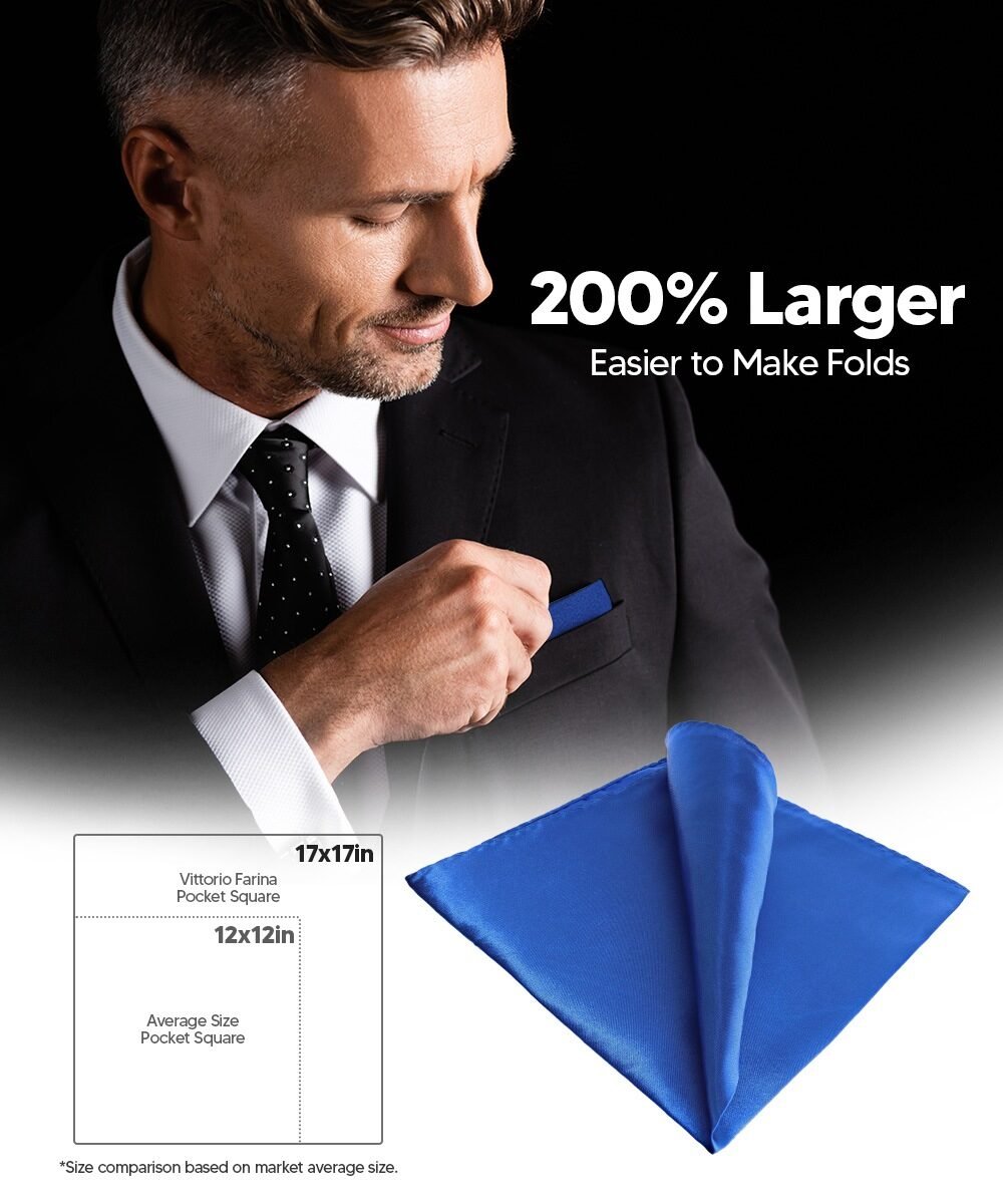 Vittorio Farina Men's Silky Satin Square Pocket Square - Suits You Sir - Royal Blue - 17x17