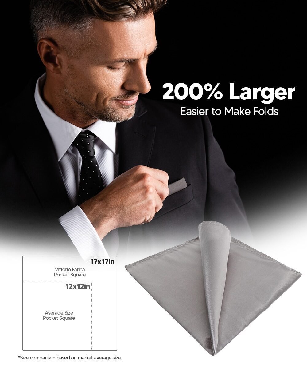 Vittorio Farina Men's Silky Satin Square Pocket Square - Suits You Sir - Silver - 17x17