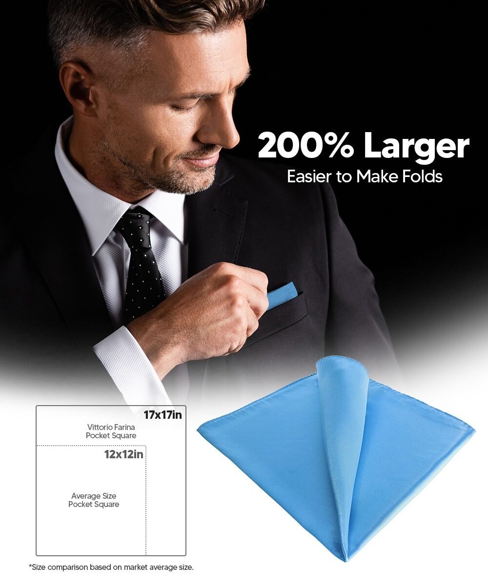Vittorio Farina Men's Silky Satin Square Pocket Square - Suits You Sir - Sky Blue - 17x17