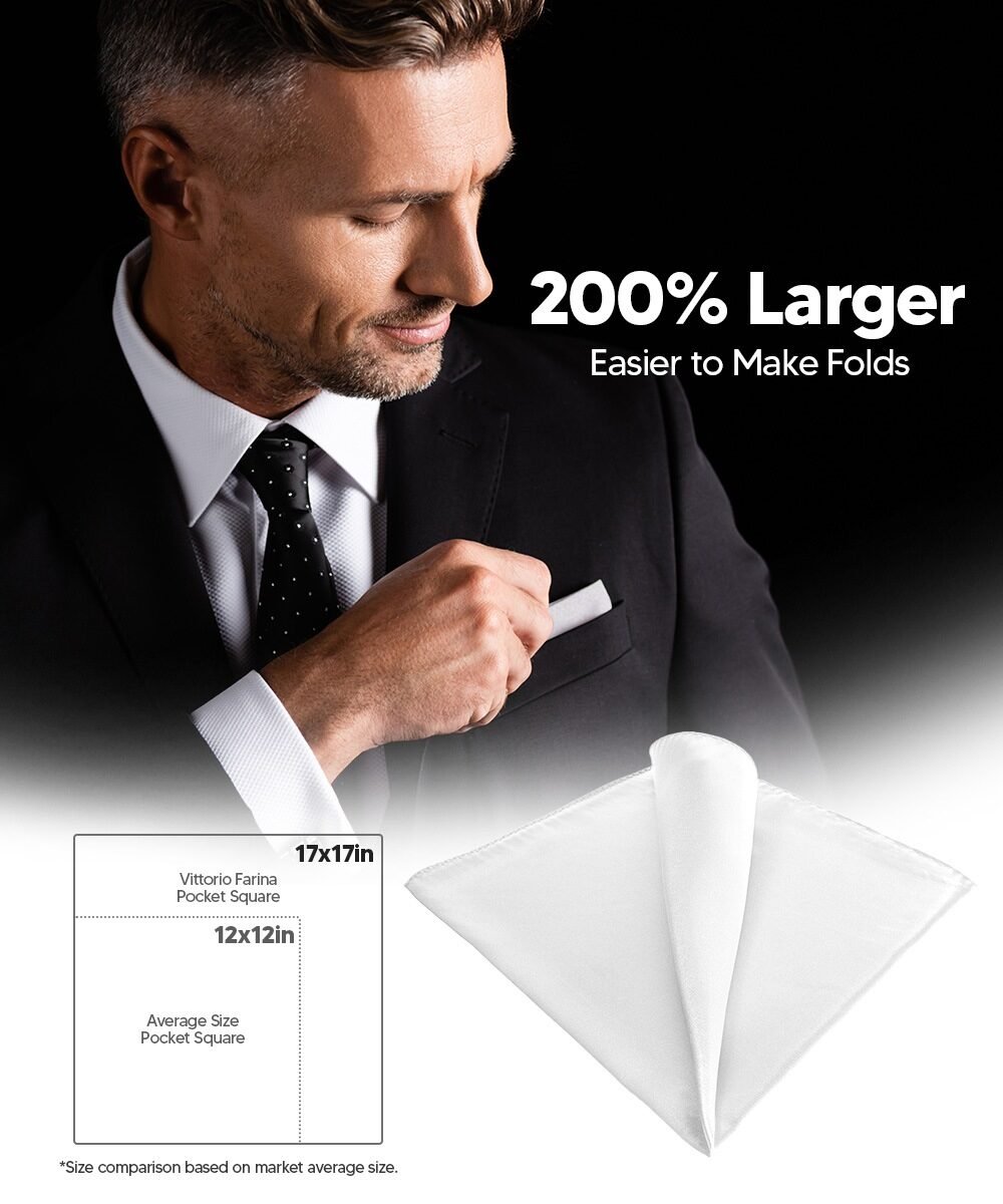 Vittorio Farina Men's Silky Satin Square Pocket Square - Suits You Sir - White - 17x17