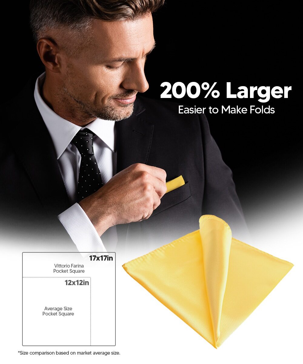 Vittorio Farina Men's Silky Satin Square Pocket Square - Suits You Sir - Yellow - 17x17