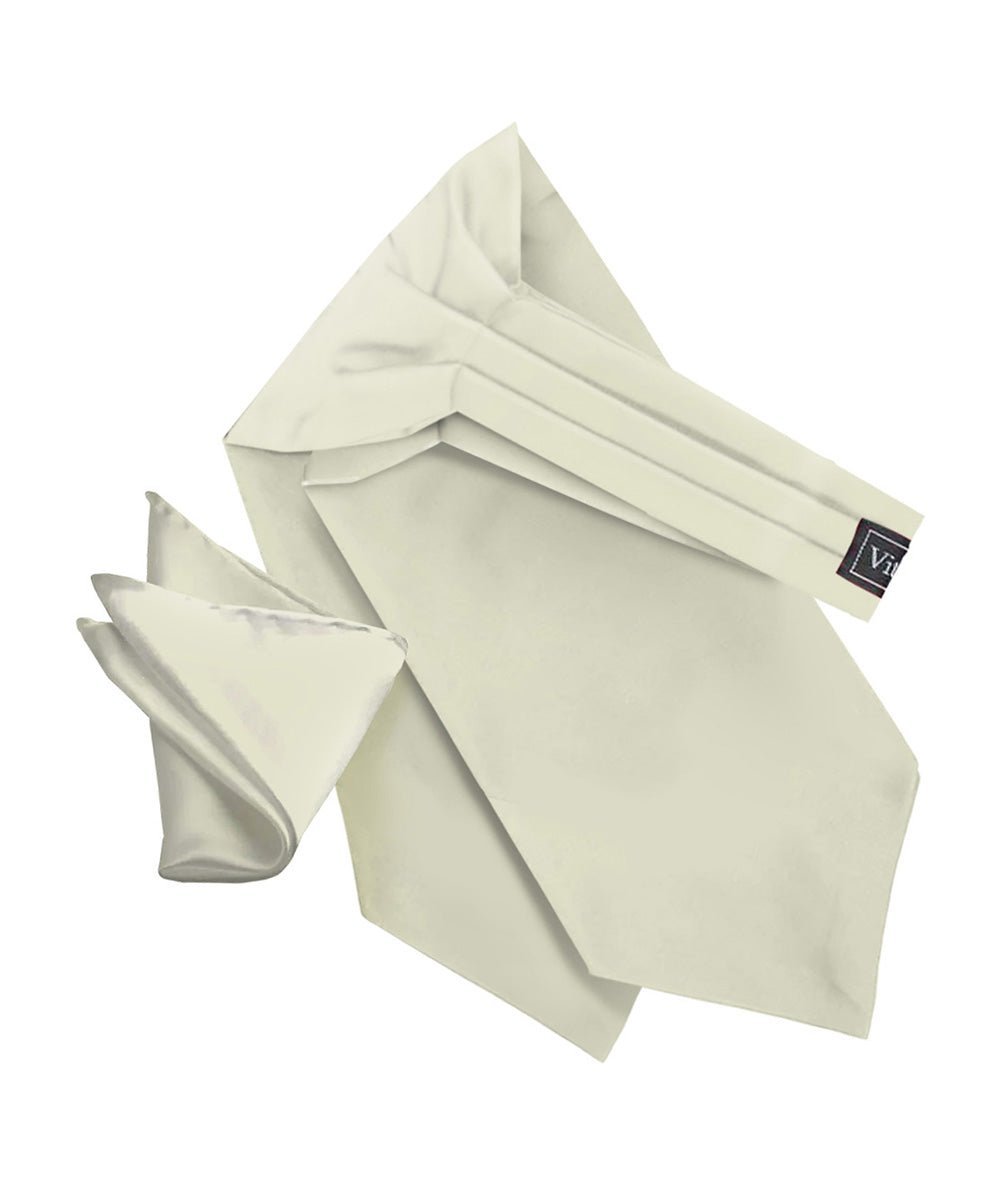 Vittorio Farina Men's Solid Satin Ascot & Pocket Square - Suits You Sir - Beige - 