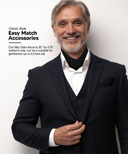 Vittorio Farina Men's Solid Satin Ascot & Pocket Square - Suits You Sir - Black - 