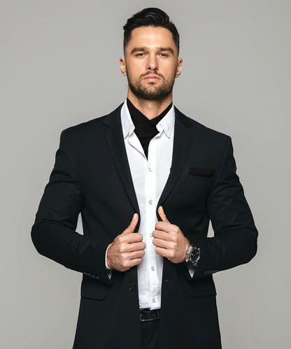 Vittorio Farina Men's Solid Satin Ascot & Pocket Square - Suits You Sir - Black - 