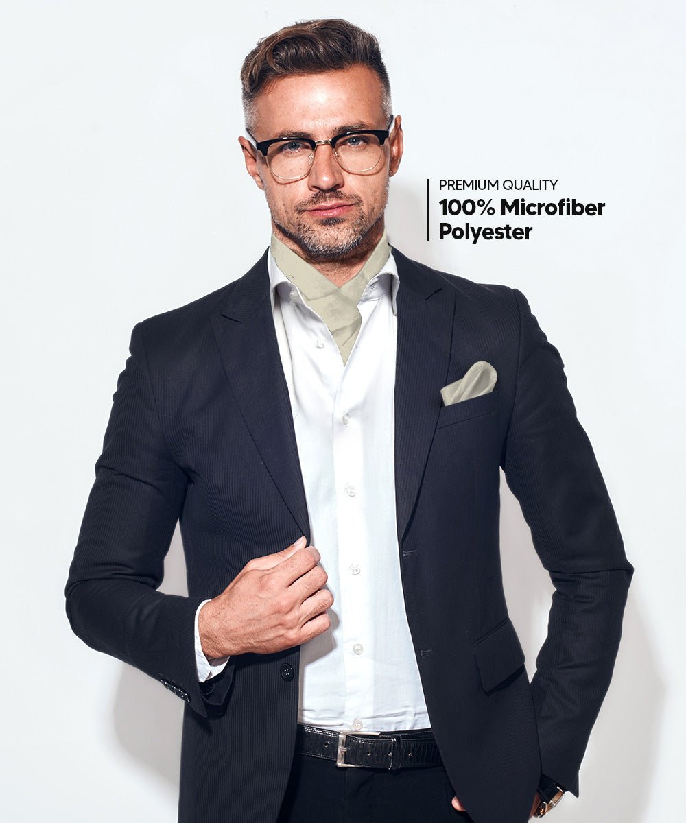 Vittorio Farina Men's Solid Satin Ascot & Pocket Square - Suits You Sir - Ivory - 