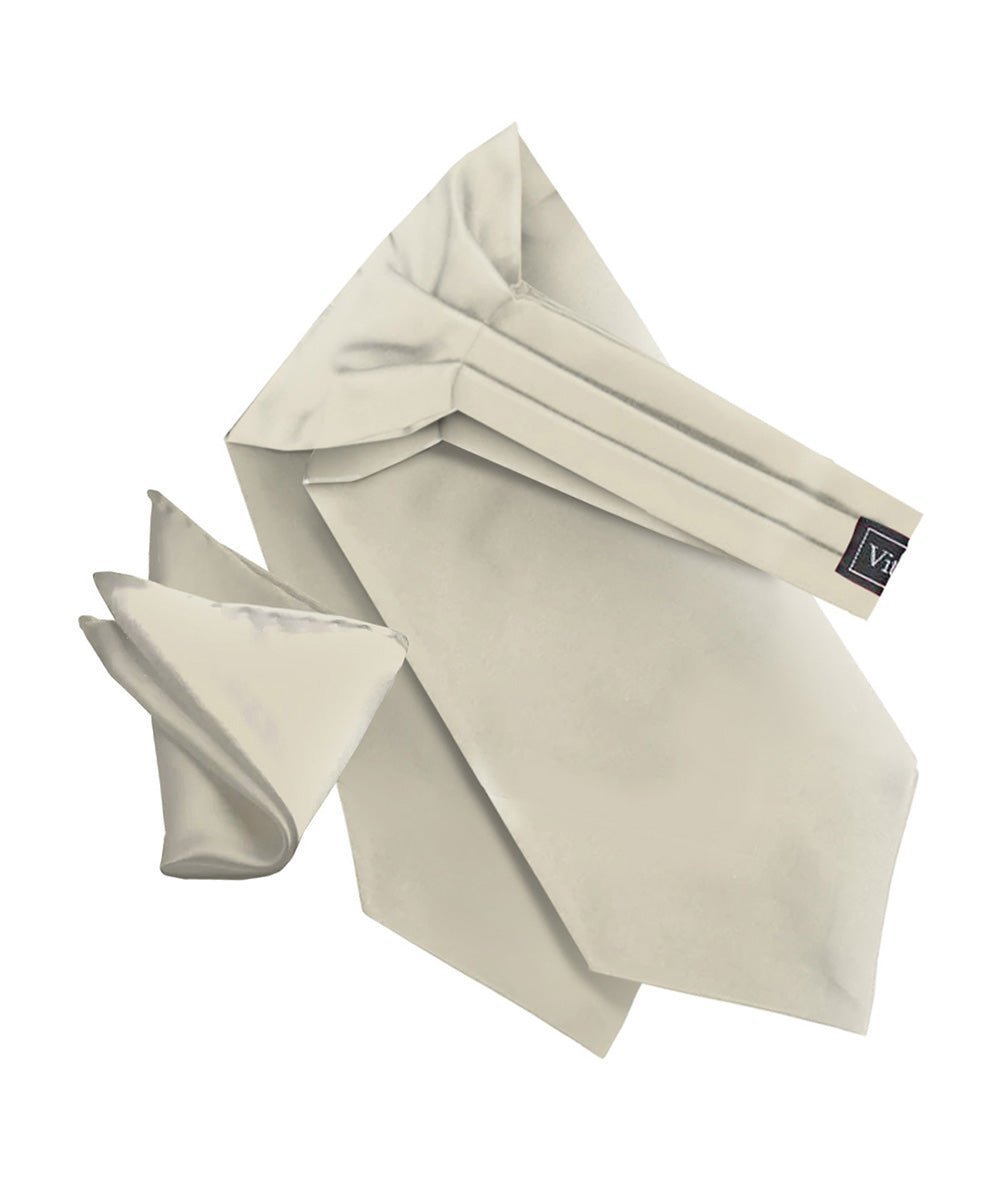 Vittorio Farina Men's Solid Satin Ascot & Pocket Square - Suits You Sir - Ivory - 