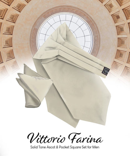 Vittorio Farina Men's Solid Satin Ascot & Pocket Square - Suits You Sir - Ivory - 