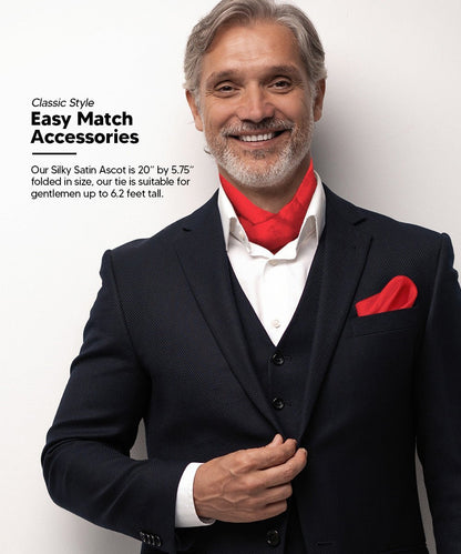 Vittorio Farina Men's Solid Satin Ascot & Pocket Square - Suits You Sir - Red - 