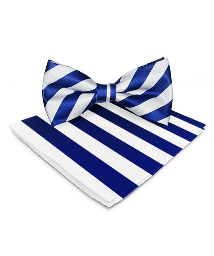 Vittorio Farina Men's Striped Satin Bow Tie & Pocket Square in Gift Box - Suits You Sir - Blue and White - 
