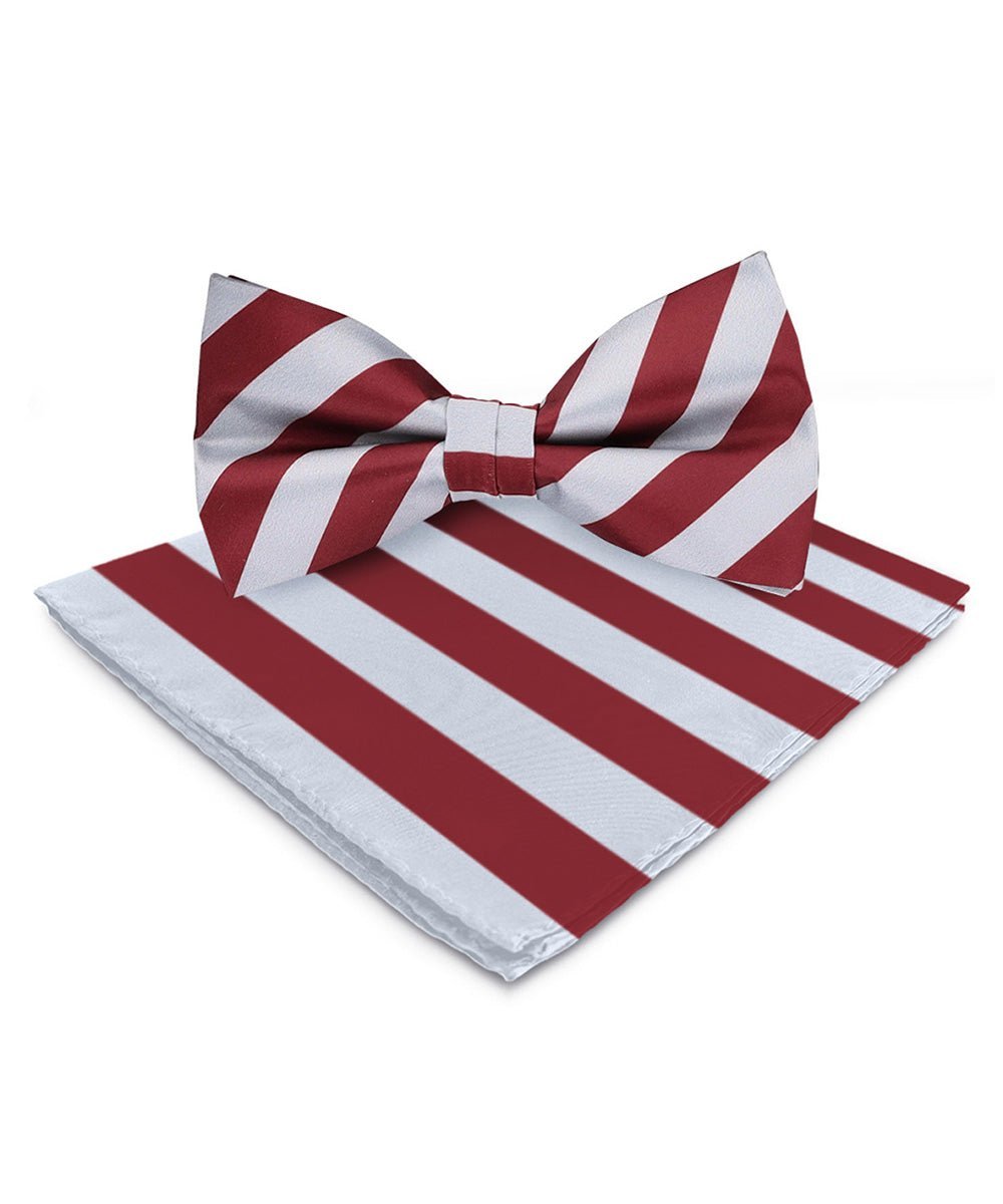 Vittorio Farina Men's Striped Satin Bow Tie & Pocket Square in Gift Box - Suits You Sir - Gray and Burgundy - 