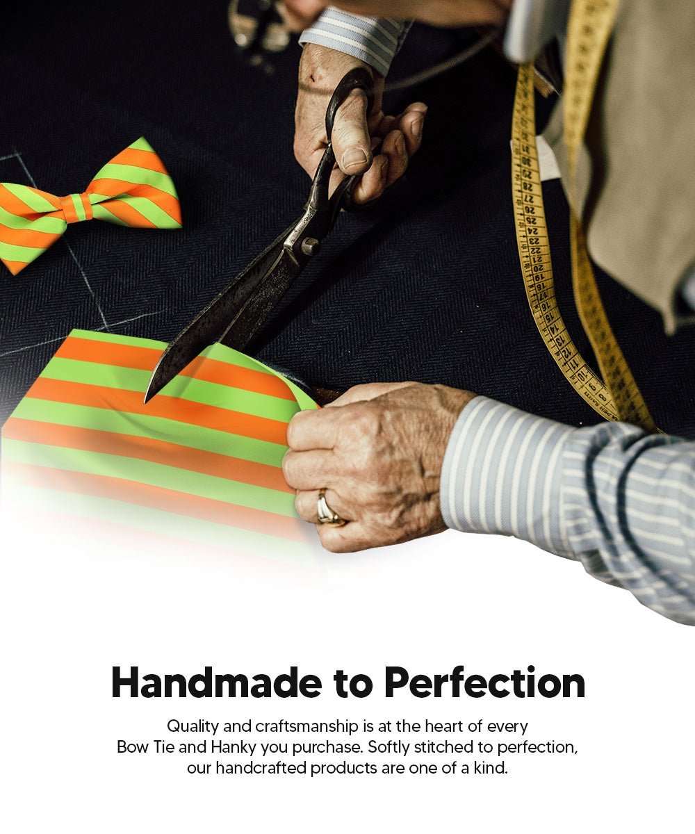 Vittorio Farina Men's Striped Satin Bow Tie & Pocket Square in Gift Box - Suits You Sir - Lime Green and Orange - 