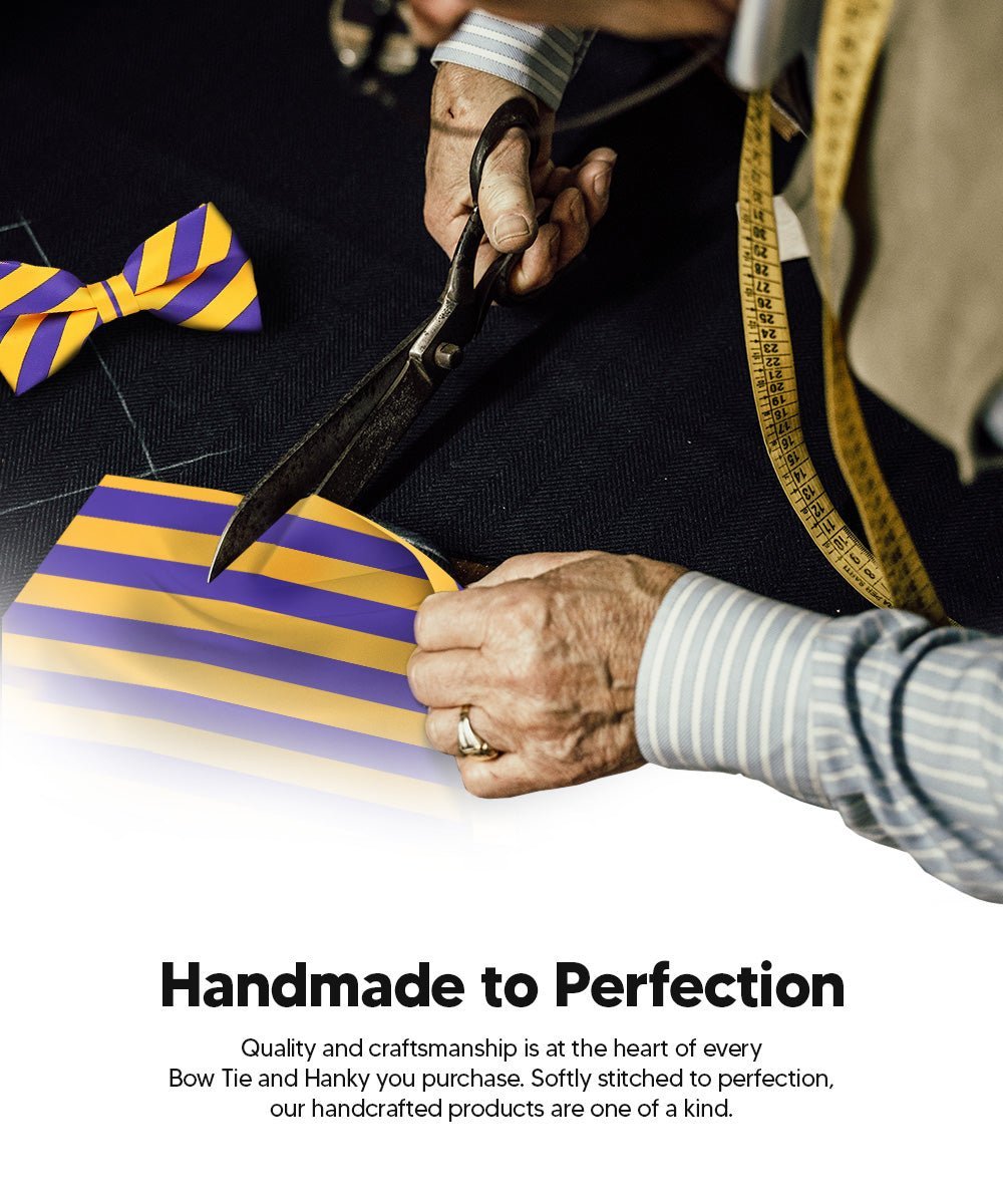 Vittorio Farina Men's Striped Satin Bow Tie & Pocket Square in Gift Box - Suits You Sir - Purple and Gold - 