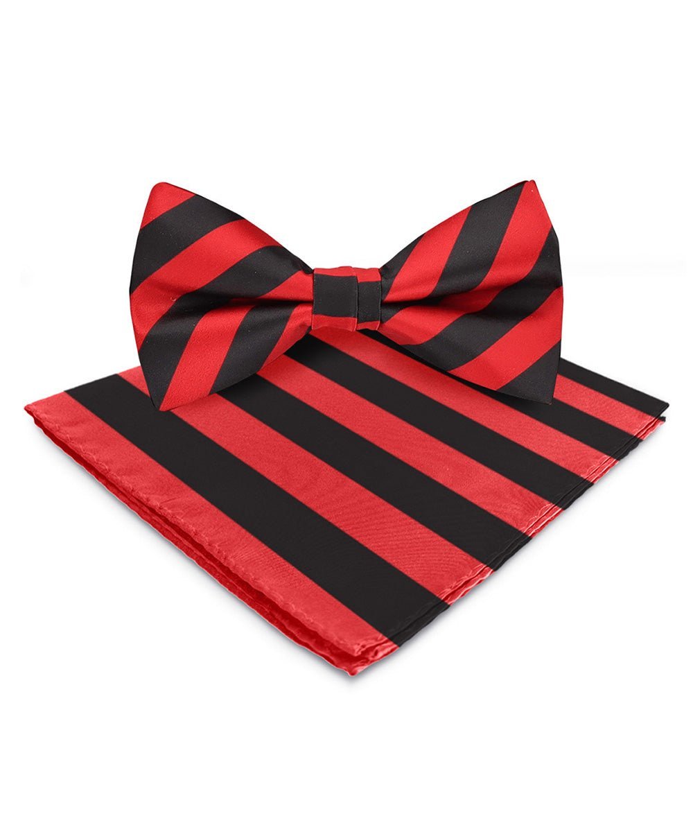 Vittorio Farina Men's Striped Satin Bow Tie & Pocket Square in Gift Box - Suits You Sir - Red and Black - 