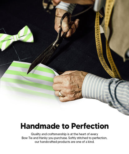 Vittorio Farina Men's Striped Satin Bow Tie & Pocket Square in Gift Box - Suits You Sir - White and Lime Green - 