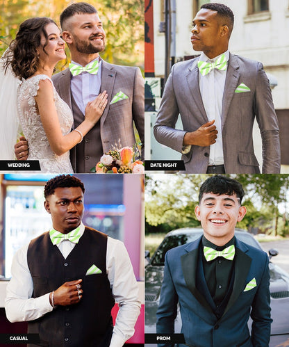 Vittorio Farina Men's Striped Satin Bow Tie & Pocket Square in Gift Box - Suits You Sir - White and Lime Green - 