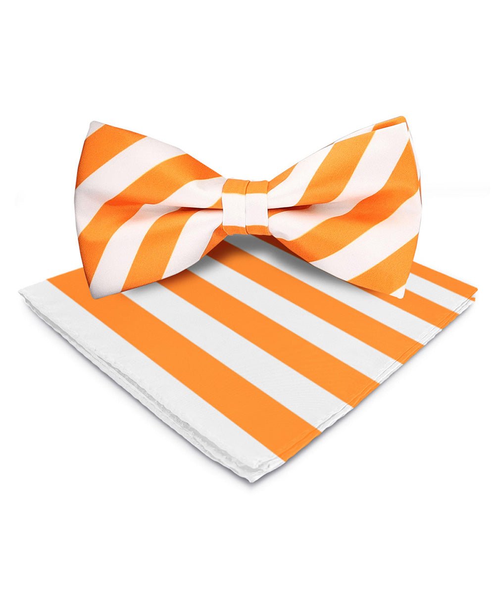 Vittorio Farina Men's Striped Satin Bow Tie & Pocket Square in Gift Box - Suits You Sir - White and Orange - 