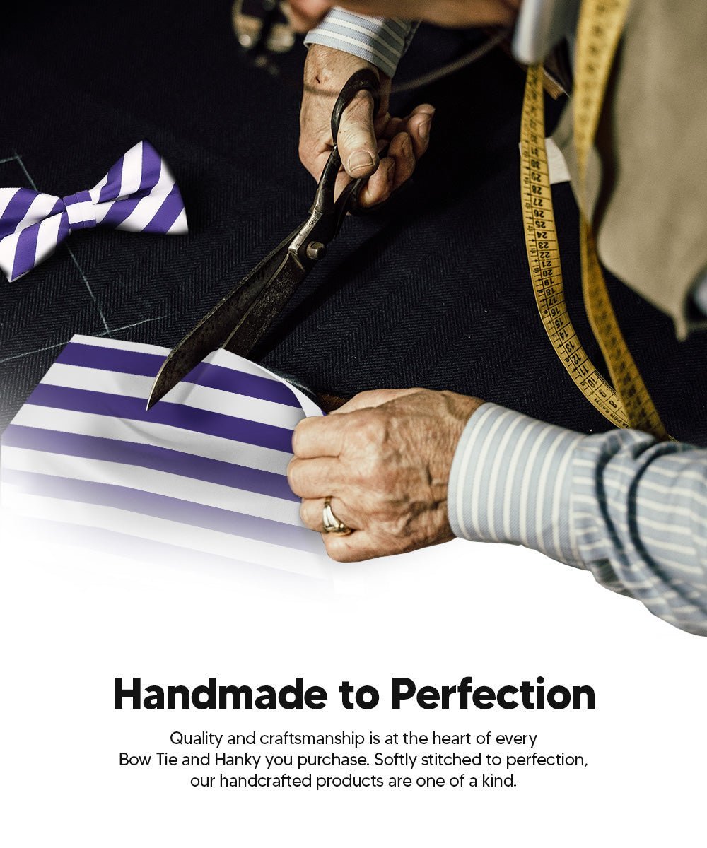 Vittorio Farina Men's Striped Satin Bow Tie & Pocket Square in Gift Box - Suits You Sir - White and Purple - 
