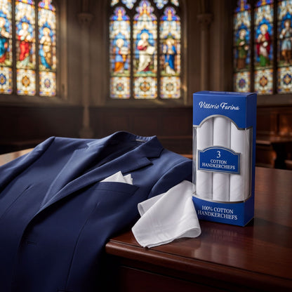 Vittorio Farina Men's White Cotton Handkerchiefs in Gift Box: 3, 6 & 12 Pack - 12 -