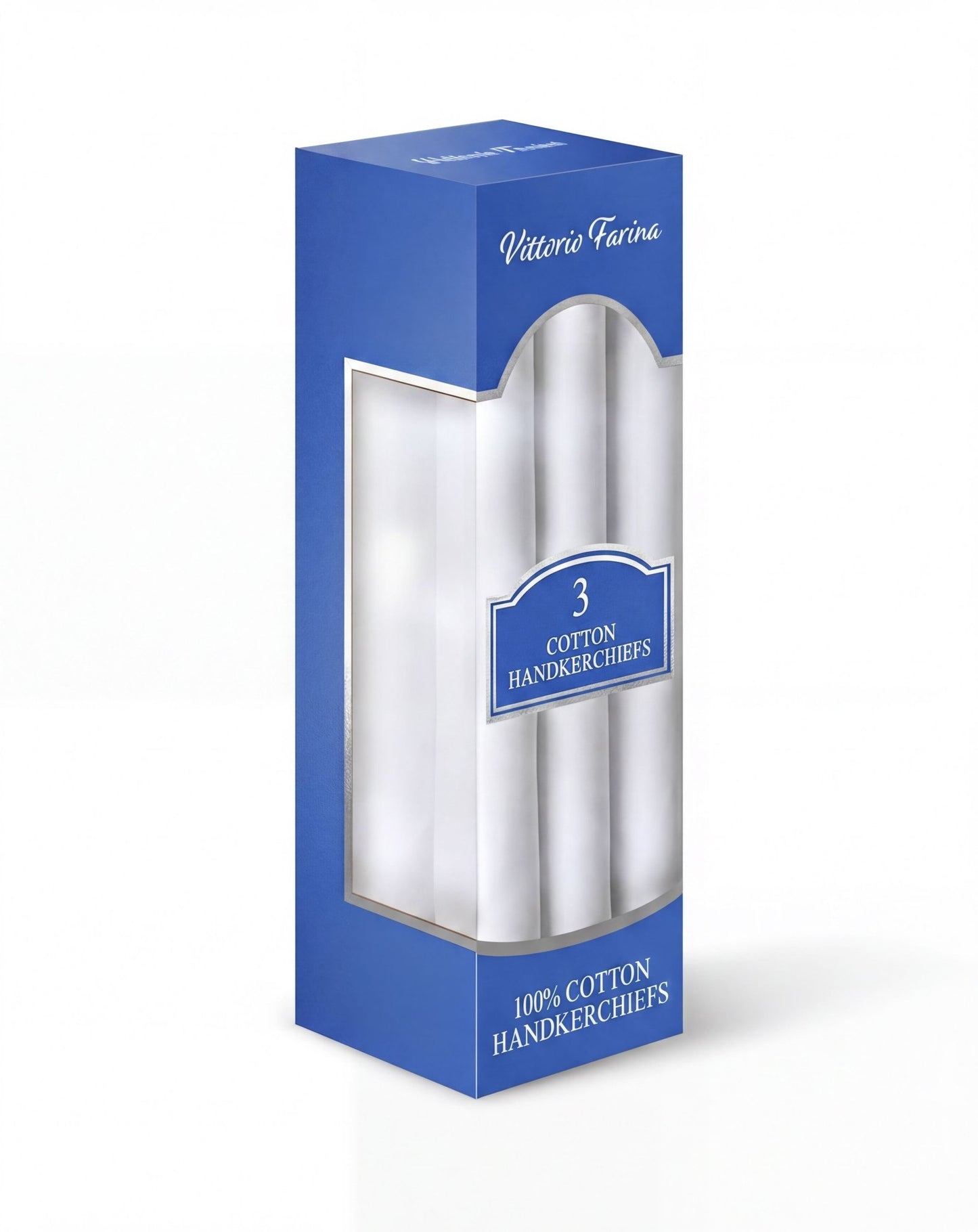 Vittorio Farina Men's White Cotton Handkerchiefs in Gift Box: 3, 6 & 12 Pack - 3 -
