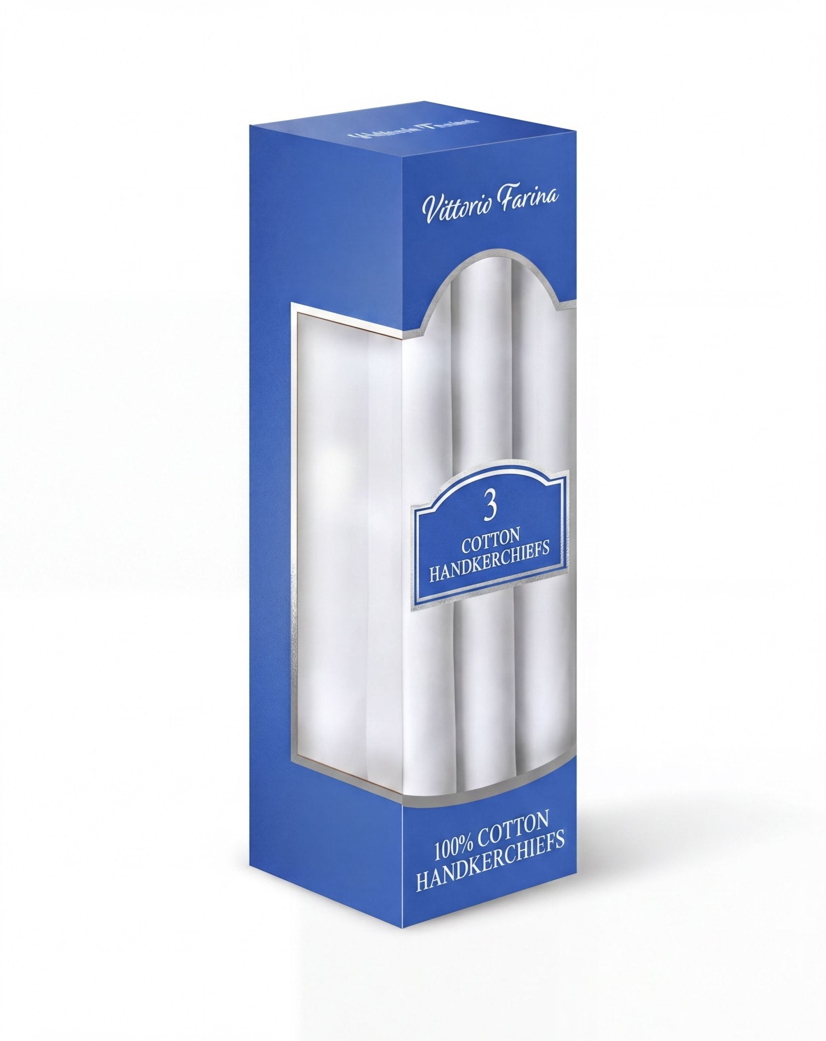 Vittorio Farina Men's White Cotton Handkerchiefs in Gift Box: 3, 6 & 12 Pack - 3 -