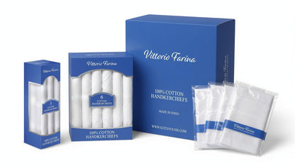 Vittorio Farina Men's White Cotton Handkerchiefs in Gift Box: 3, 6 & 12 Pack - 3 -