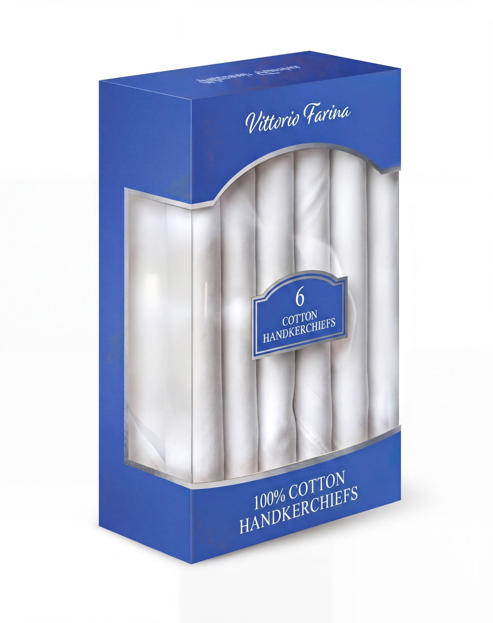 Vittorio Farina Men's White Cotton Handkerchiefs in Gift Box: 3, 6 & 12 Pack - 6 -