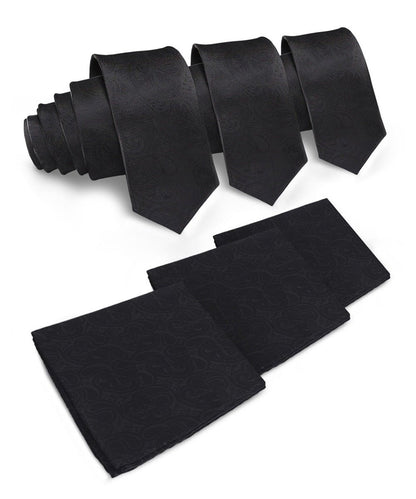 Vittorio Farina Men's Woven Paisley Necktie and Pocket Square (Multipack) - Suits You Sir - Black - 