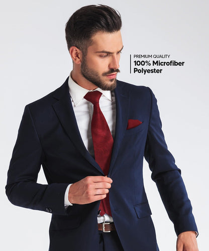 Vittorio Farina Men's Woven Paisley Necktie and Pocket Square (Multipack) - Suits You Sir - Burgundy/Brown/Burnt Orange - 