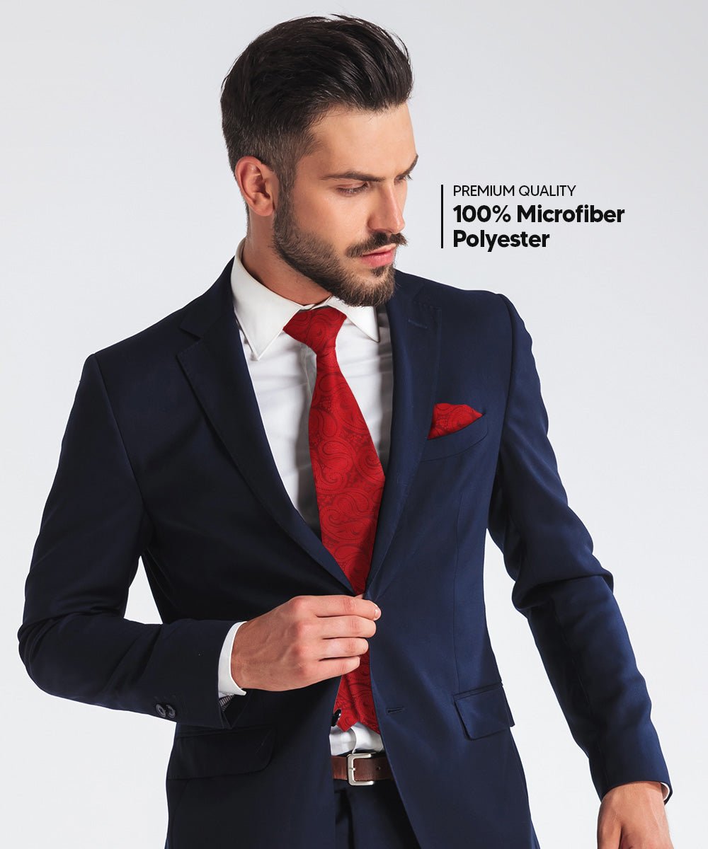 Vittorio Farina Men's Woven Paisley Necktie and Pocket Square (Multipack) - Suits You Sir - Red - 