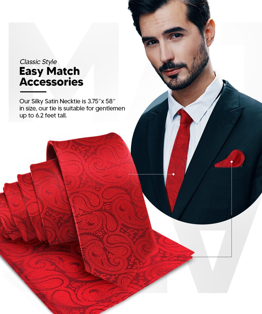 Vittorio Farina Men's Woven Paisley Necktie and Pocket Square (Multipack) - Suits You Sir - Red - 