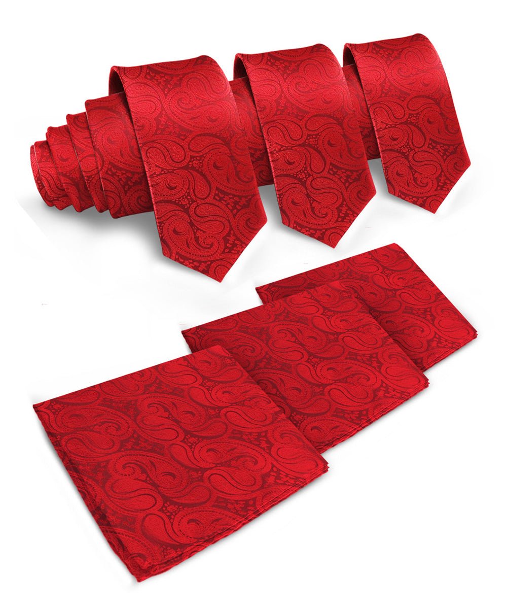Vittorio Farina Men's Woven Paisley Necktie and Pocket Square (Multipack) - Suits You Sir - Red - 
