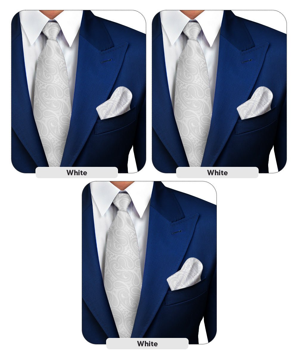 Vittorio Farina Men's Woven Paisley Necktie and Pocket Square (Multipack) - Suits You Sir - White - 