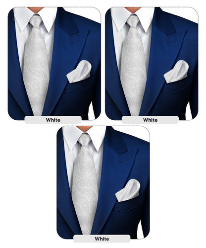 Vittorio Farina Men's Woven Paisley Necktie and Pocket Square (Multipack) - Suits You Sir - White - 