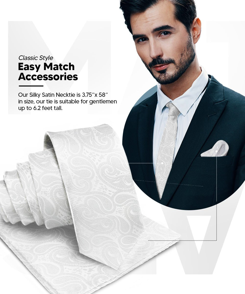 Vittorio Farina Men's Woven Paisley Necktie and Pocket Square (Multipack) - Suits You Sir - White - 