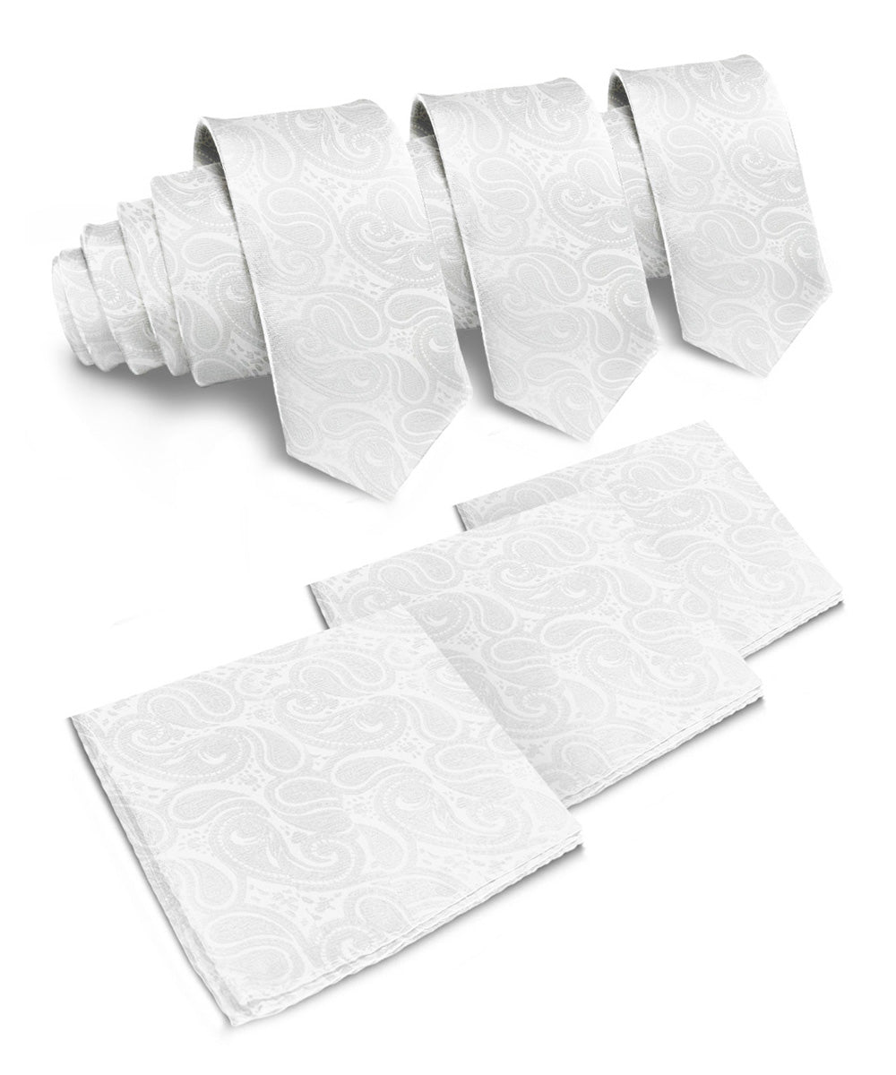 Vittorio Farina Men's Woven Paisley Necktie and Pocket Square (Multipack) - Suits You Sir - White - 