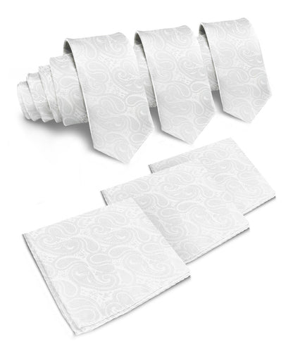 Vittorio Farina Men's Woven Paisley Necktie and Pocket Square (Multipack) - Suits You Sir - White - 