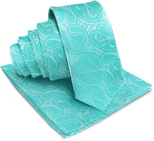 Vittorio Farina Men's Woven Paisley Necktie & Pocket Square - Suits You Sir - Aqua - 