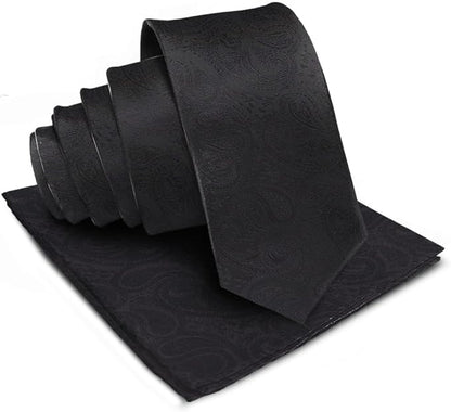 Vittorio Farina Men's Woven Paisley Necktie & Pocket Square - Suits You Sir - Black - 