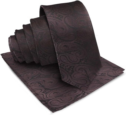 Vittorio Farina Men's Woven Paisley Necktie & Pocket Square - Suits You Sir - Brown - 